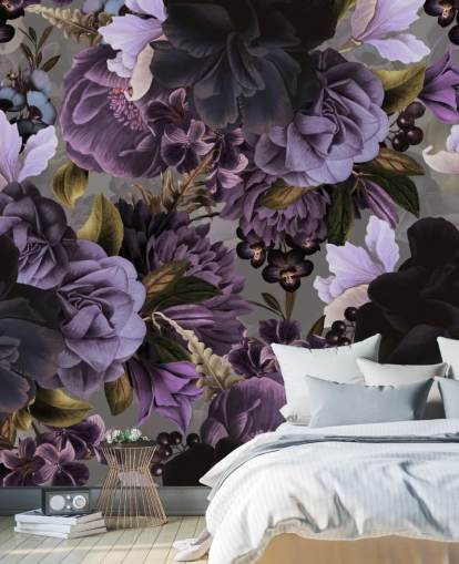 tumma violetti kukka tapetti harmaalla taustalla tumma violetti kukka tapetti harmaalla taustalla