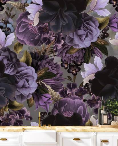 papier peint floral violet foncé avec fond gris papier peint floral violet foncé avec fond gris