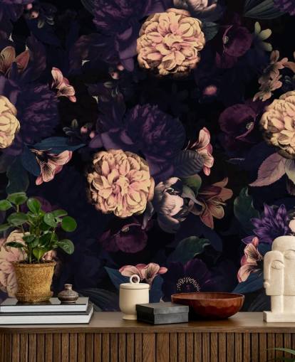 mörkrosa och marin lövverk med ljusrosa nejlika blommor tapeter mörkrosa och marin lövverk med ljusrosa nejlika blommor tapeter