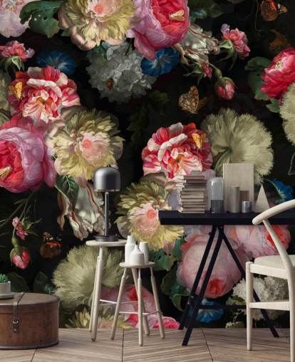 pink rose og sommerfugl mørke blomster tapet pink rose og sommerfugl mørke blomster tapet