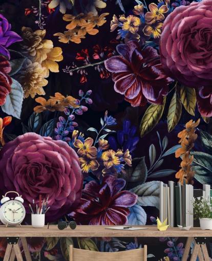 dark purple and pink floral wallpaper mural called Purple Foliage by Uta Naumann for bedrooms, living rooms and dining rooms dark purple and pink floral wallpaper mural called Purple Foliage by Uta Naumann for bedrooms, living rooms and dining rooms
