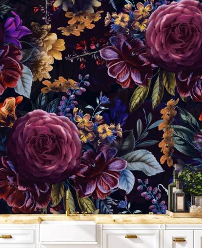 dark purple and pink floral wallpaper mural called Purple Foliage by Uta Naumann for bedrooms, living rooms and dining rooms dark purple and pink floral wallpaper mural called Purple Foliage by Uta Naumann for bedrooms, living rooms and dining rooms