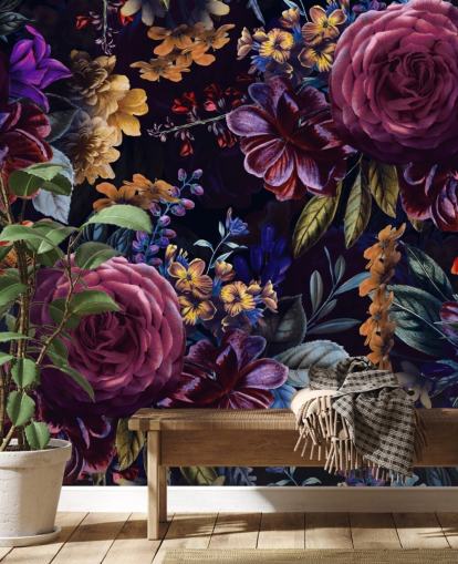 dark purple and pink floral wallpaper mural called Purple Foliage by Uta Naumann for bedrooms, living rooms and dining rooms dark purple and pink floral wallpaper mural called Purple Foliage by Uta Naumann for bedrooms, living rooms and dining rooms