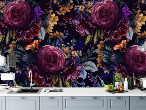 mörklila och rosa blomma tapeter