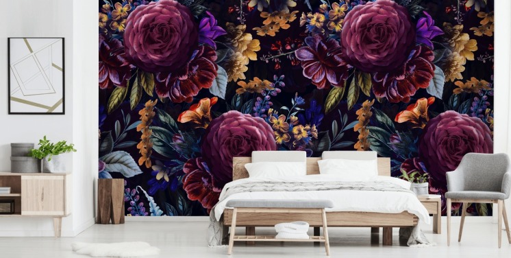 mörklila och rosa blomma tapeter