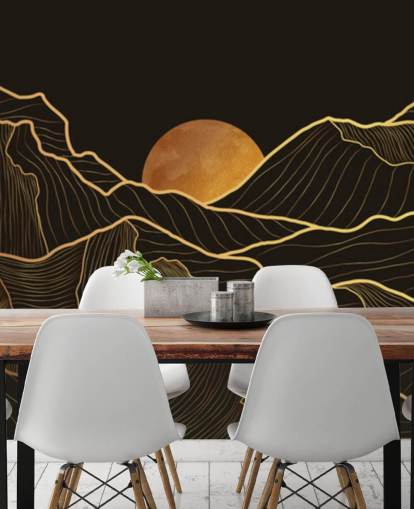 svart og gull fjell linje kunst tapet svart og gull fjell linje kunst tapet