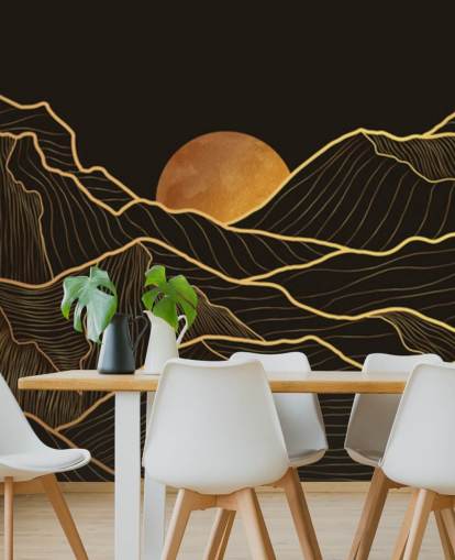 sort og guld bjerg linje kunst tapet sort og guld bjerg linje kunst tapet