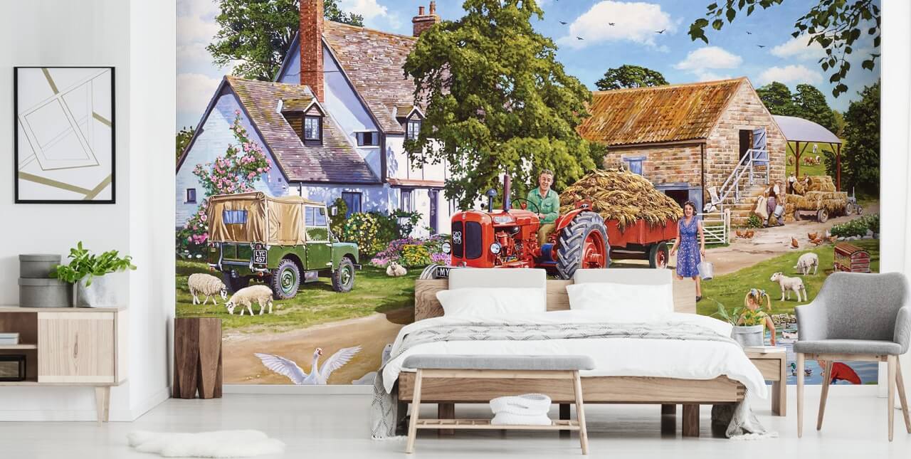 gårdsgård med gäss och ankor tapeter