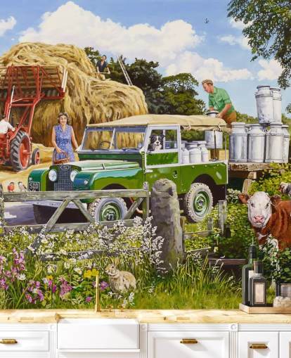 farmer collecting churns of milk wallpaper farmer collecting churns of milk wallpaper