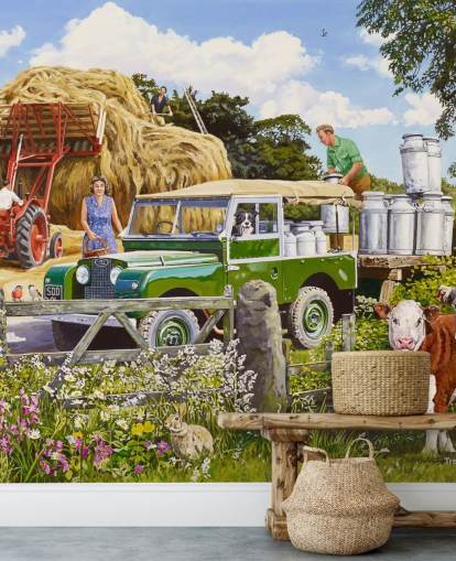 farmer collecting churns of milk wallpaper farmer collecting churns of milk wallpaper