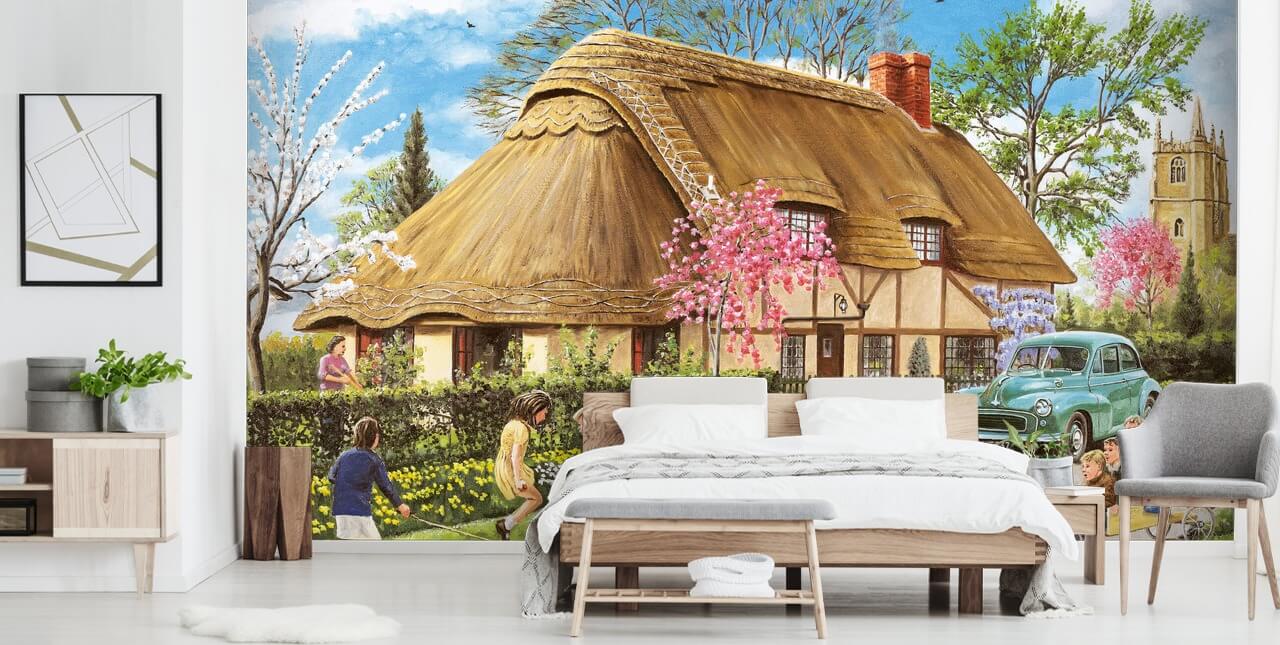 rieten cottage behang