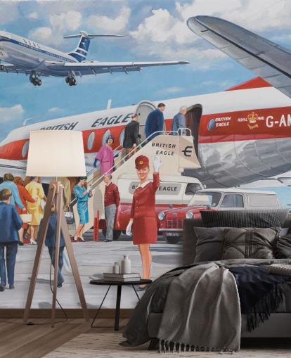 hôtesse de l'air rouge agitant par avion fond d'écran hôtesse de l'air rouge agitant par avion fond d'écran