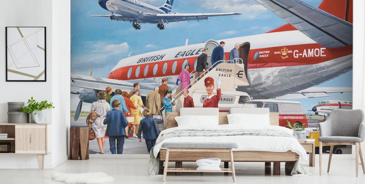 hôtesse de l'air rouge agitant par avion fond d'écran