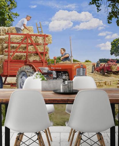 red tractor full of hay with farmers wallpaper red tractor full of hay with farmers wallpaper