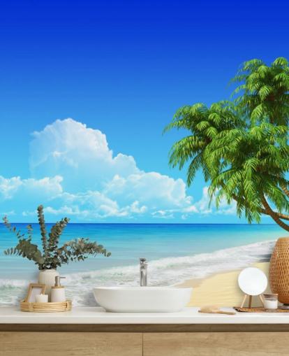 Palm Tree Draperet Over Hvid Strand Baggrund Palm Tree Draperet Over Hvid Strand Baggrund