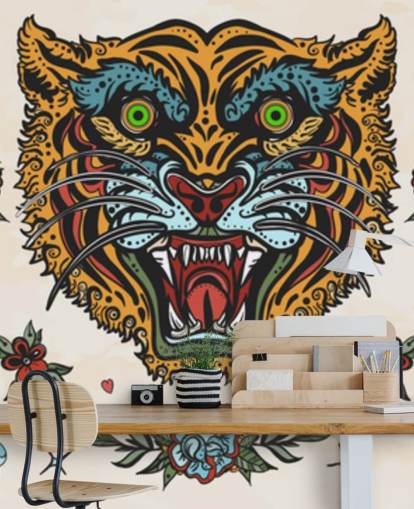 fond d'écran de dessins de tatouage tigre orange et bleu fond d'écran de dessins de tatouage tigre orange et bleu