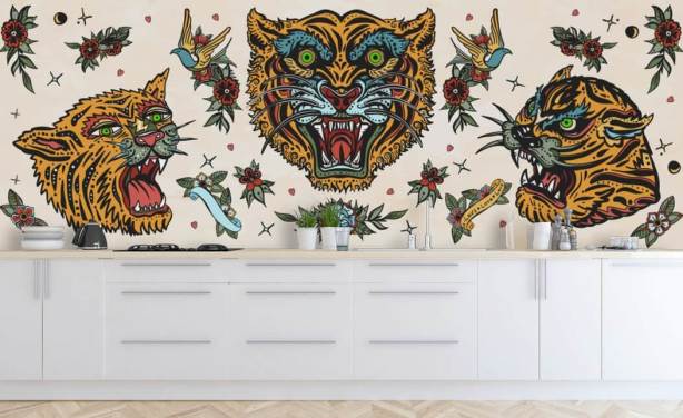 orange and blue tiger tattoo drawings wallpaper