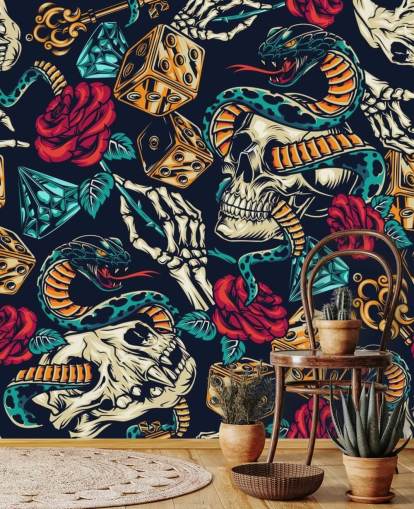 hodeskaller, slanger, terninger og roser tatovering tapet hodeskaller, slanger, terninger og roser tatovering tapet