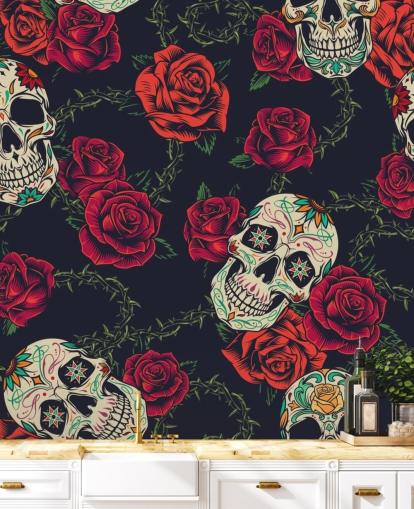 papel pintado rosa oscuro y calavera papel pintado rosa oscuro y calavera