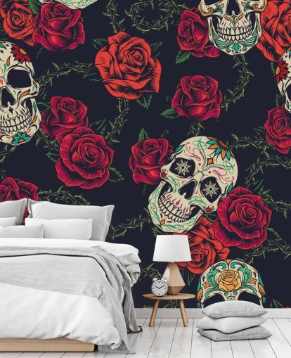 dunkle Rose und Totenkopf Tapete dunkle Rose und Totenkopf Tapete