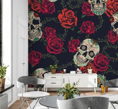 Skulls and Roses Skull Wallpaper