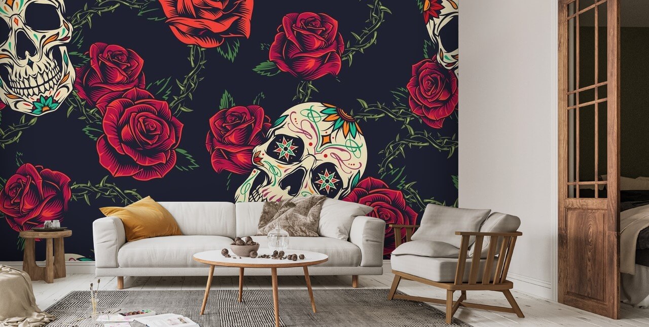 Skull And Roses Tattoo Print Vampire Ai Digital Artwork Background Wallpaper  Image For Free Download  Pngtree
