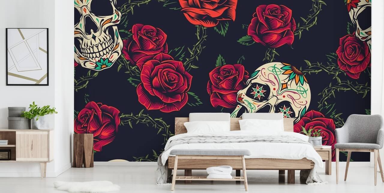 Skulls and Roses Skull Wallpaper