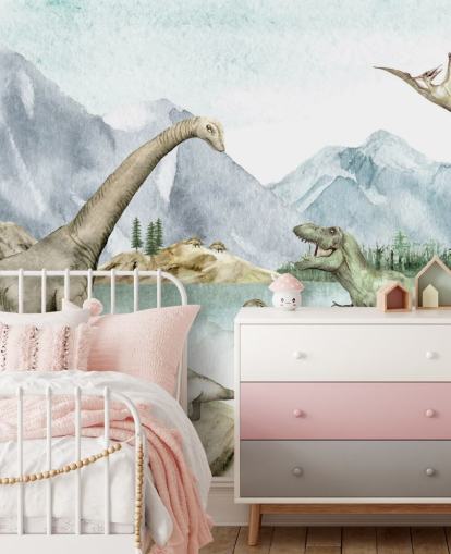 dinosaurer ved innsjø illustrasjon tapet dinosaurer ved innsjø illustrasjon tapet