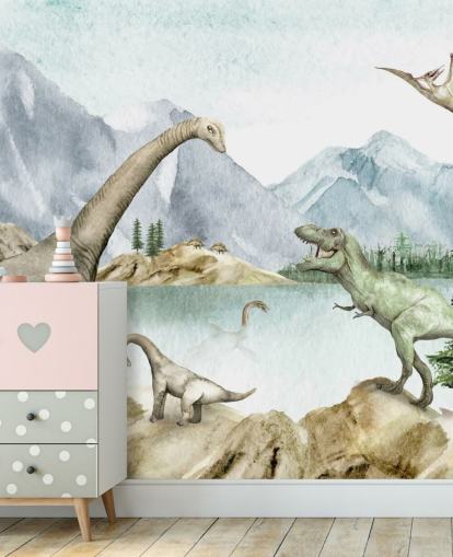 dinosaurs by lake illustration wallpaper dinosaurs by lake illustration wallpaper