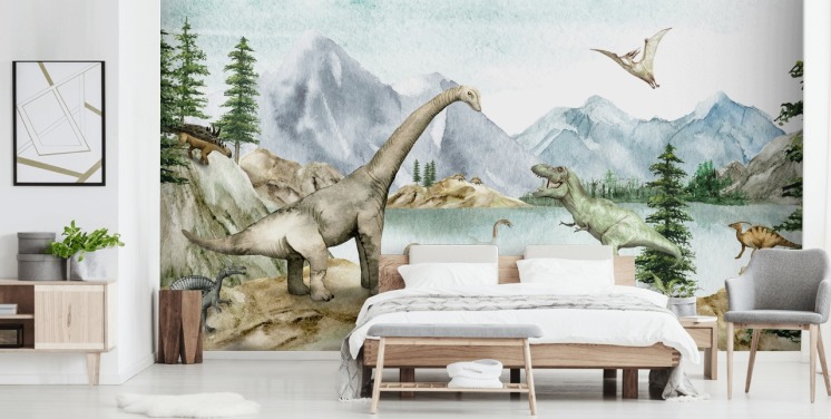 dinosaurer ved søen illustration tapet