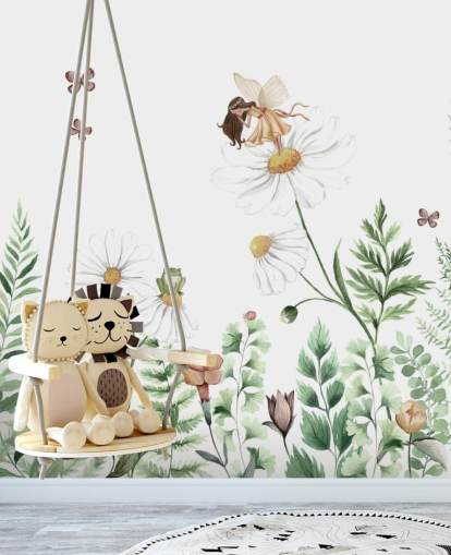 papier peint illustré de fleurs en croissance avec des fées papier peint illustré de fleurs en croissance avec des fées
