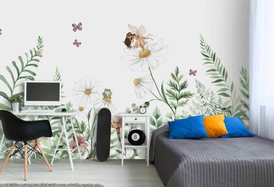 illustrerte voksende blomster med feer tapet 