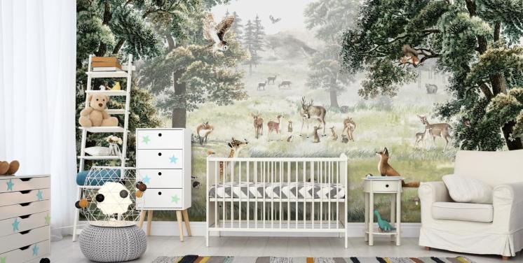illustrert skog og skapninger tapet for barnas soverom