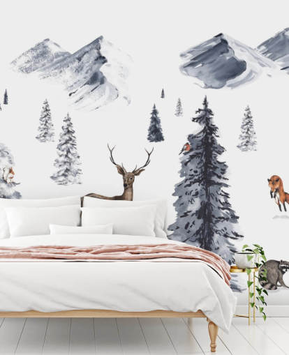 illustreret vinterscene med nordlige dyr tapet illustreret vinterscene med nordlige dyr tapet