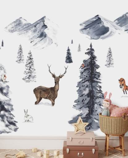 illustrated winter scene with northern animals wallpaper illustrated winter scene with northern animals wallpaper