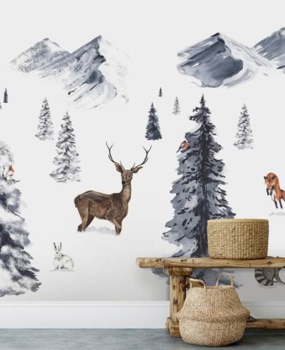 illustrierte Winterszene mit nördlichen Tiertapeten illustrierte Winterszene mit nördlichen Tiertapeten