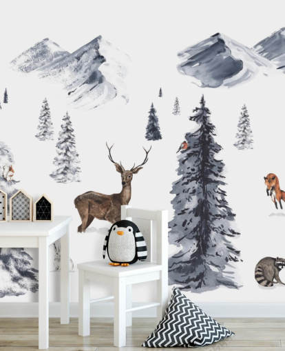 cena de inverno ilustrada com papel de parede de animais do norte cena de inverno ilustrada com papel de parede de animais do norte