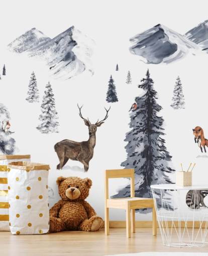 illustrierte Winterszene mit nördlichen Tiertapeten illustrierte Winterszene mit nördlichen Tiertapeten