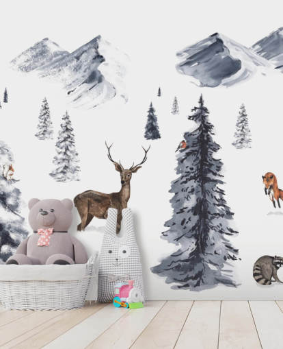 fondo de pantalla ilustrado de escena de invierno con animales del norte fondo de pantalla ilustrado de escena de invierno con animales del norte