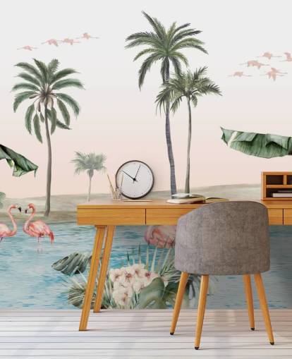 vintage-tyylinen kuva flamingoista trooppisen keitaan taustakuvalla vintage-tyylinen kuva flamingoista trooppisen keitaan taustakuvalla