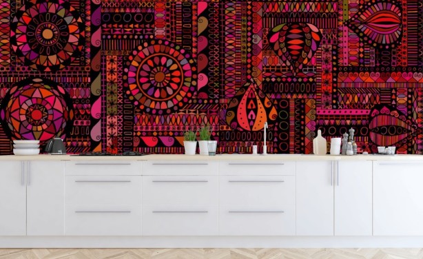 oranje, rood en roze patroonbehang