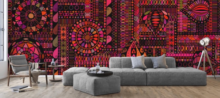oranje, rood en roze patroonbehang
