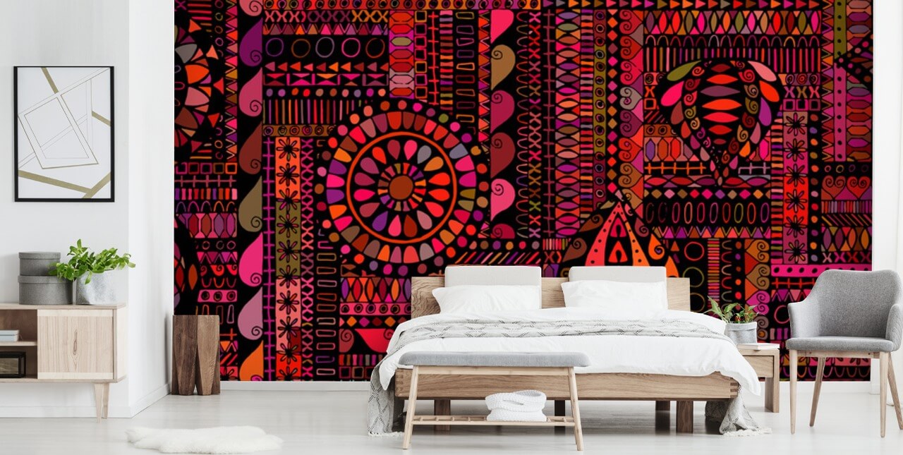 oranje, rood en roze patroonbehang