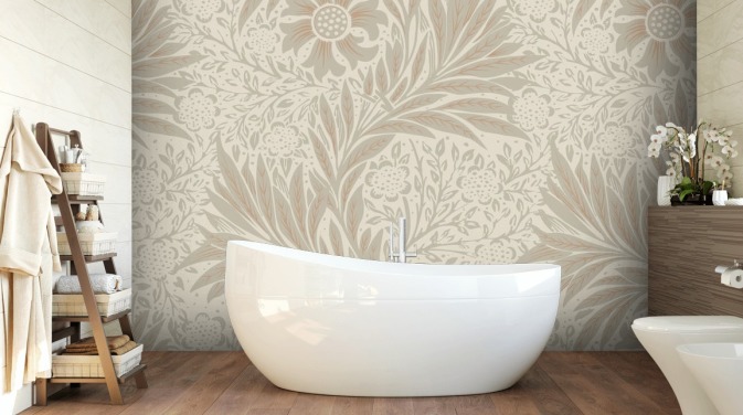 roze goudsbloembehang van William Morris