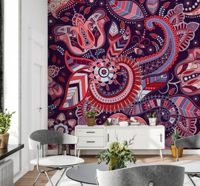 pink, rød og lilla paisley tapet