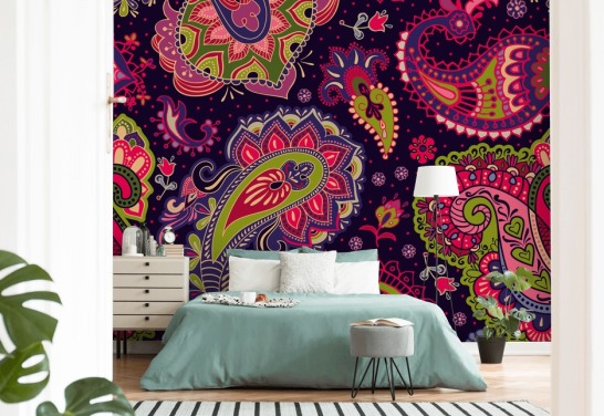 green and pink paisley wallpaper