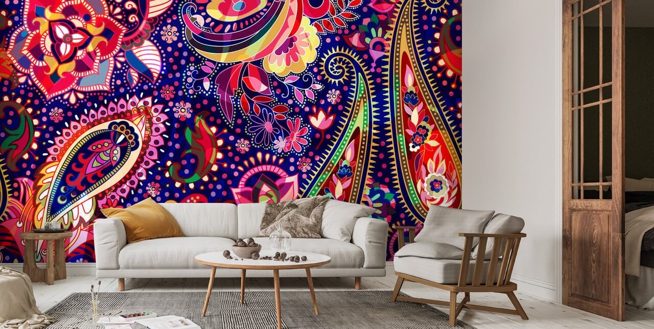 Colourful Floral Pattern Wall Mural | Wallsauce AU