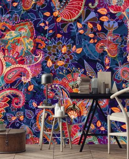 carta da parati floreale viola con fiori rossi carta da parati floreale viola con fiori rossi