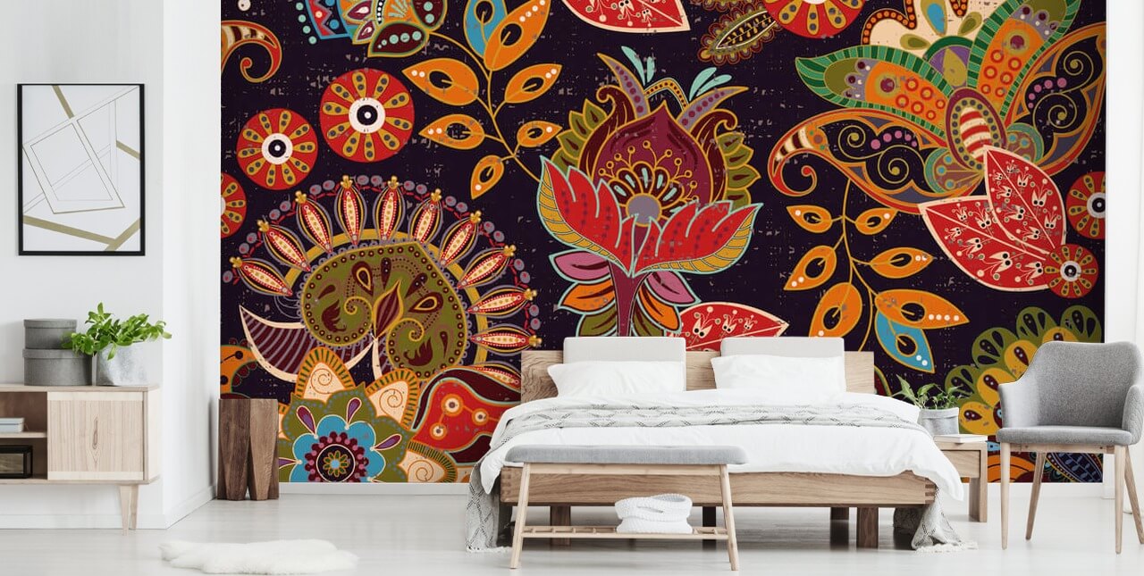 Folk Art Florals Paisley Wallpaper