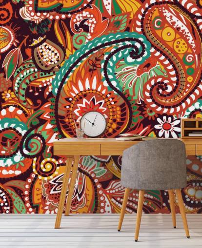 orange, rote und grüne Paisley-Tapete orange, rote und grüne Paisley-Tapete